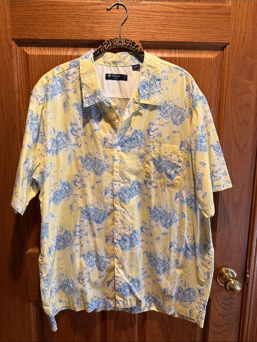 Daniel Cremieux Yellow Short-Sleeve Button-Down with Blue Floral Print